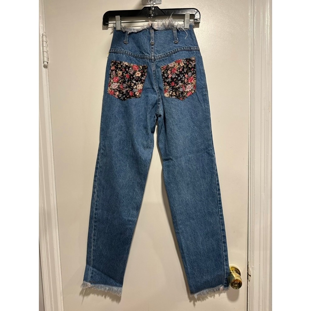 California Concepts 90s Boho Floral Patch Frayed High Rise Jeans Sz:1 Denim